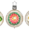 Inge Glass Floral Reflector 2" Ball Ornament Set With Vintage Patina Christmas