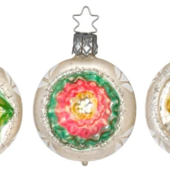 Inge Glass Floral Reflector 2" Ball Ornament Set With Vintage Patina Christmas