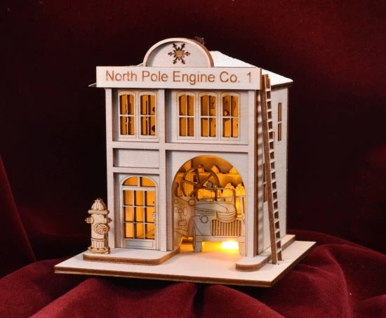 Ginger Cottages Christmas North Pole Fire Company Balsa Wood Ornament 3 Ginger Cottages Christmas North Pole Fire Company Balsa Wood Ornament