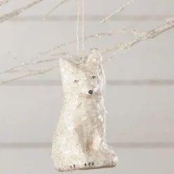 Bethany Lowe New! Arctic Fox Ornament, Paper Mache
