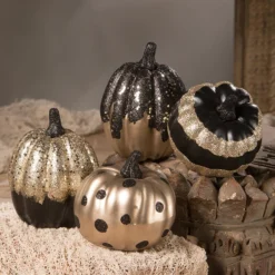 Bethany Lowe New! Black And Gold Pumpkins