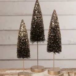 Bethany Lowe Black Bottle Brush Trees With Gold Glitter