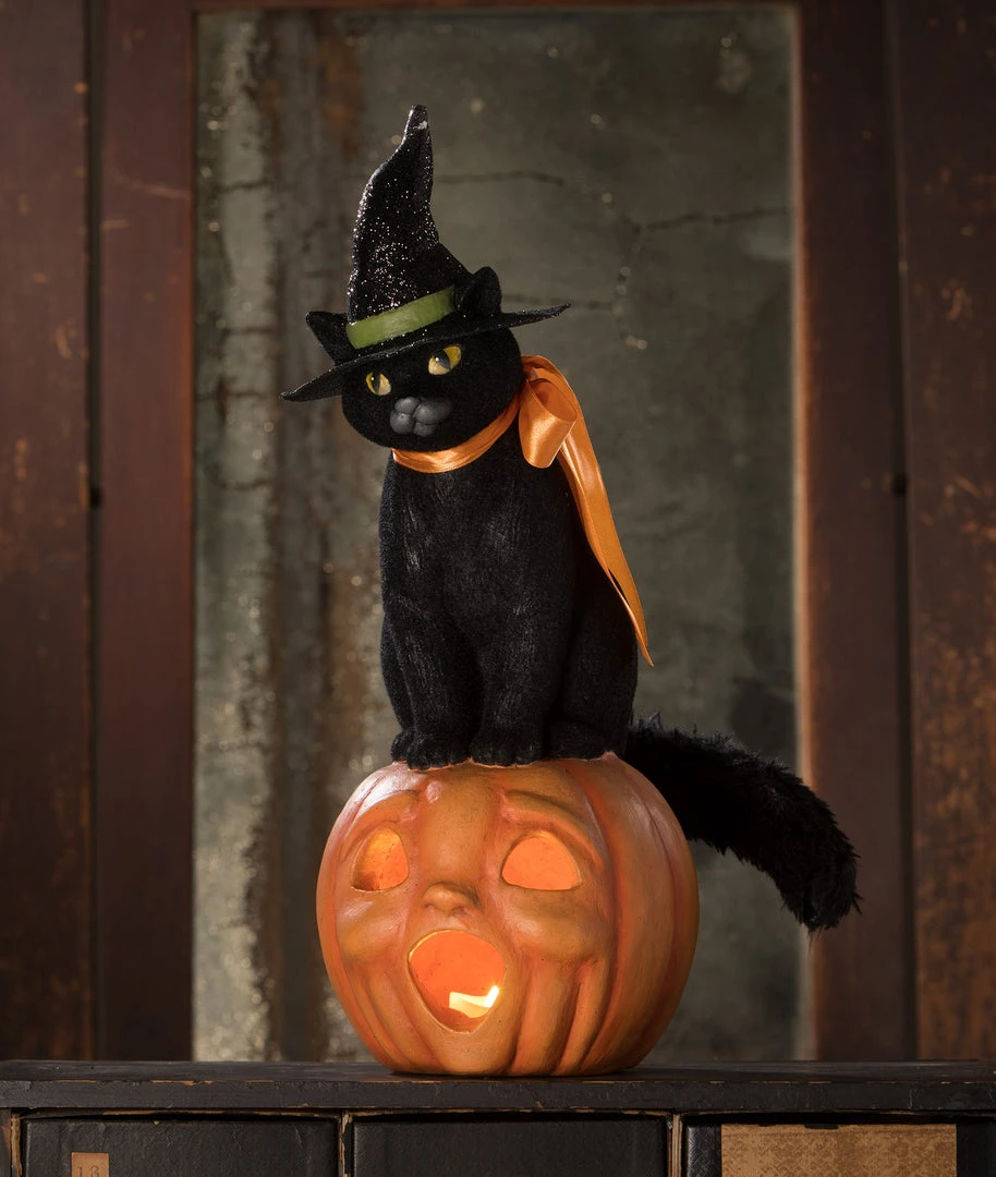 Bethany Lowe Black Cat Witch On Jack O'Lantern