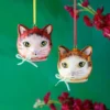 Glitterville Nathalie Lete Cat Head Ornaments New!