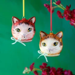 Glitterville Nathalie Lete Cat Head Ornaments New!