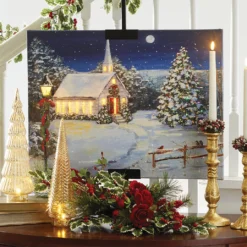 Raz New! Christmas Church Print With Lights