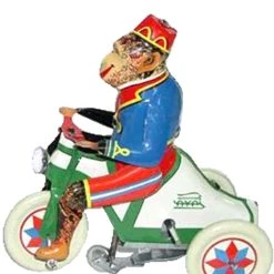 TheHolidayBarn.com Circus Monkey On Tricycle Wind-Up Tin Toy Reproduction Christmas