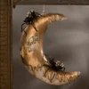 Bethany Lowe New! Dripping Gold Moon With Spiders, Paper Mache