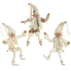 Raz Winter White Posable Elves, 16"