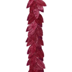 TheHolidayBarn.com New! Flocked Leaf Garland, Fuchsia Pink