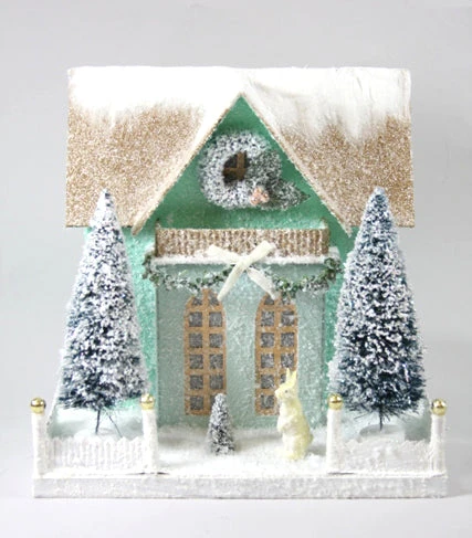 Cody Foster Frosty Cottage With Bunny Putz House New!