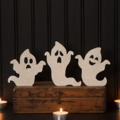 Bethany Lowe Ghoulish Ghost Silhouettes With White Glitter New!