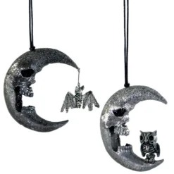 Katherine's Collection Glittered Skull Moon Ornaments