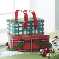 Raz Holiday Plaid Picnic Tins
