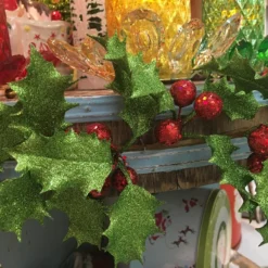 One Hundred 80 Degrees Retro Glittered Holly Garland