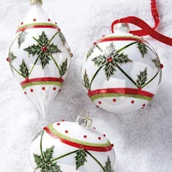Raz Jeweled Holly Glass Ornaments