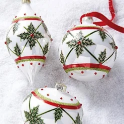 Raz Jeweled Holly Glass Ornaments, Set Of 6