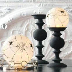 TheHolidayBarn.com Illuminated Spooky Spider Web Globes New!