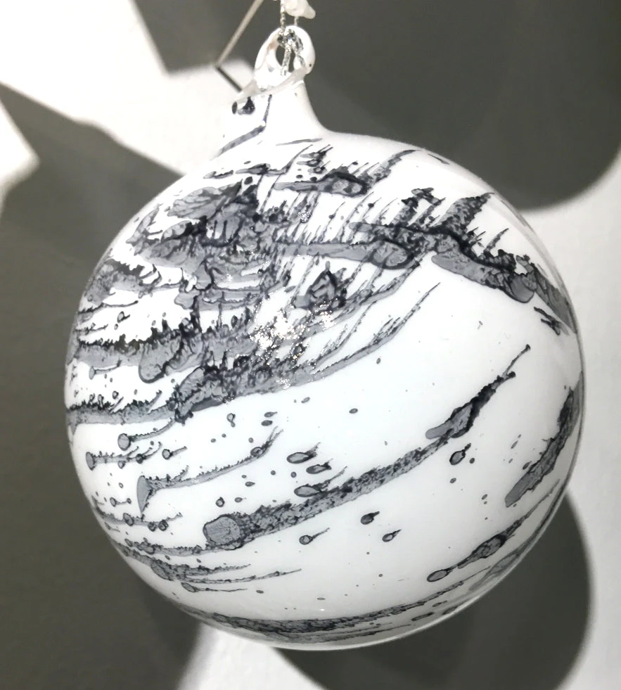 Winward Jim Marvin White & Grey Marble Glass Ball Ornaments New! 3 Winward Jim Marvin White & Grey Marble Glass Ball Ornaments New!