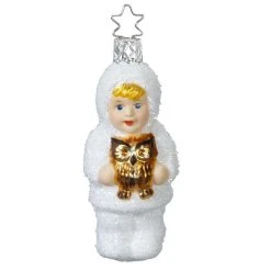 Inge Glass Christmas Snow Girl With Owl - Kinder Of Forest Ornament