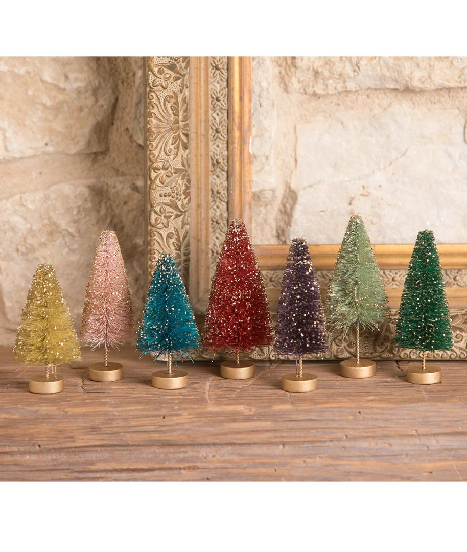 Bethany Lowe Mini Jewel Tone Bottle Brush Trees New! 3 Bethany Lowe Mini Jewel Tone Bottle Brush Trees New!