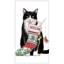 Mary Lake-Thompson Mischievous Christmas Kitty Flour Sack Towel