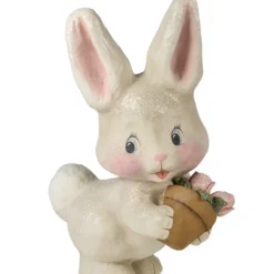Bethany Lowe Paper Mache Bunny With Flowers New!
