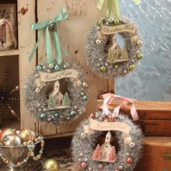 Bethany Lowe Pastel Tinsel Wreaths With Church