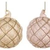 ShiShi Pink & Champange Quilted Glass Ornaments With Glitter, Set Of 4 Christmas