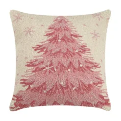 TheHolidayBarn.com Pink Christmas Tree Hooked Pillow New!