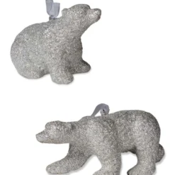Bethany Lowe Platinum Glitter Polar Bear Ornaments