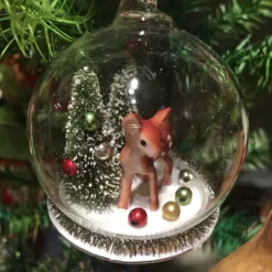 Bethany Lowe Christmas Deer In Glass Globe Ornament