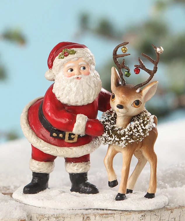 Bethany Lowe Retro Santa With Reindeer Figurine 3 Bethany Lowe Retro Santa With Reindeer Figurine