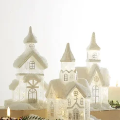 Raz Snowy Glass Churches With Lights New!