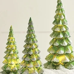 Raz Snowy Green Mercury Glass Trees With Lights