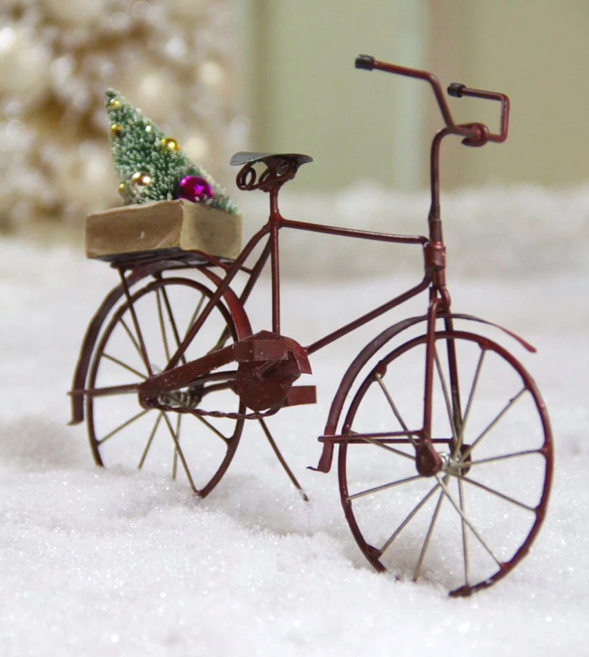Cody Foster Tin Bicycle Ornament With Tree, Red 3 Cody Foster Tin Bicycle Ornament With Tree, Red