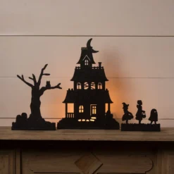 Bethany Lowe Halloween Haunted House With Trick-or-Treaters, Silhouettes