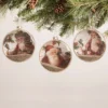 Bethany Lowe Vintage Santa & Holly Glass Disc Ornaments New!