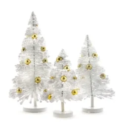 Cody Foster White Flocked Bottle Brush Trees With Gold Decorations New!