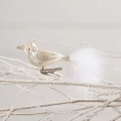 Bethany Lowe Winter White Glass Bird Clip Ornament