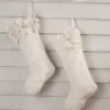 Bethany Lowe Winter White Poinsettia Fur Stockings, Set Of 2
