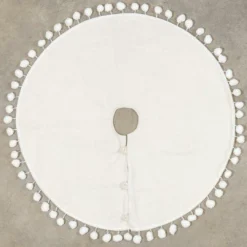 Ragon House New! Winter White Tree Skirt With Pom Poms, 28"