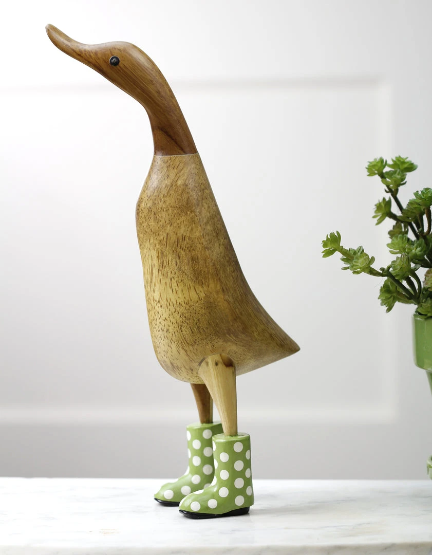 Dcuk Wooden Duck With Green Welly Boots, Large 3 Dcuk Wooden Duck With Green Welly Boots, Large