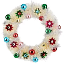 Raz Ivory Bottle Brush Wreath With Foil Ornaments New!